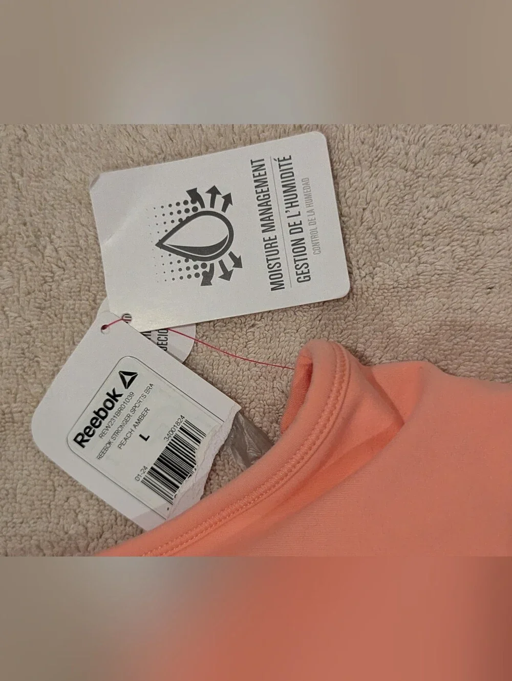 $15 Reebok Size L Peach Amber Stronger Medium Impact Sports Bra NWT Workout